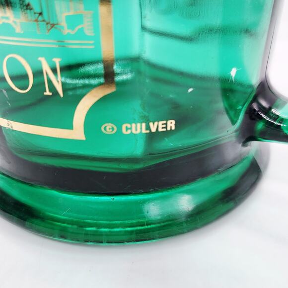 Vtg Culver Boston City Skyline Green Gold Glass Mug with "BOSTON" Made in USA - Picture 8 of 9